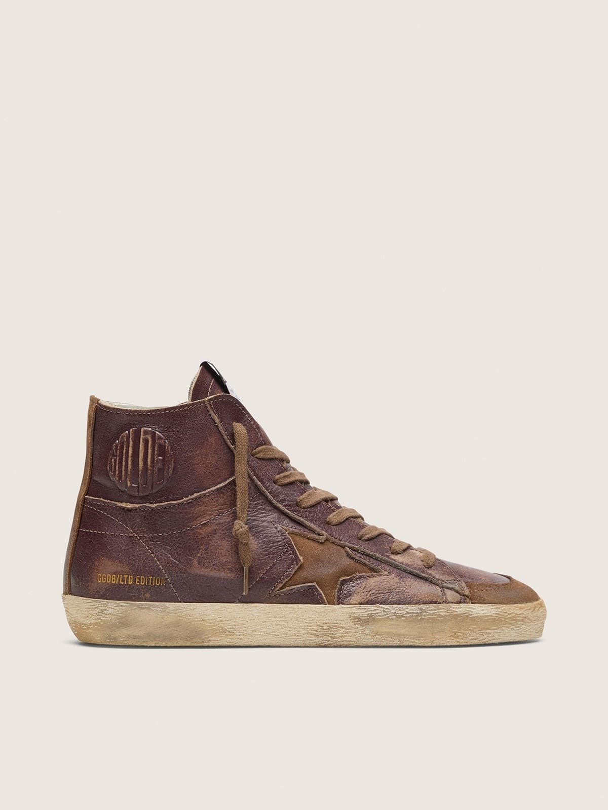 Golden Goose Womens Francy Ltd In Dark Brown Leather With Beige Star Womens