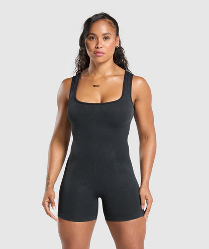 Women's Gymshark Gains Seamless All-In-One Black