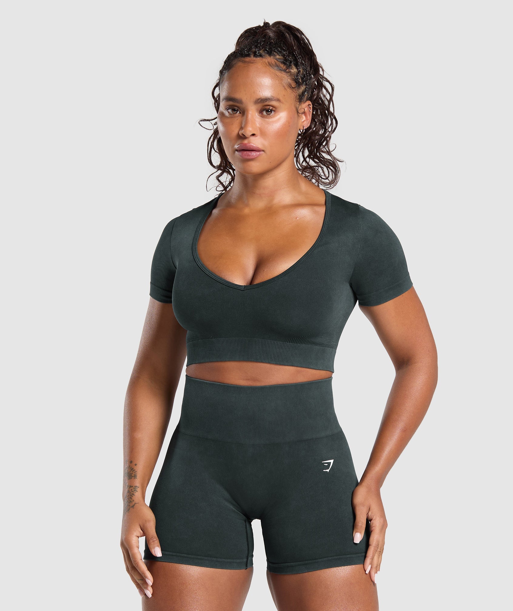 Women's Gymshark Gains Seamless Washed Crop Top Black