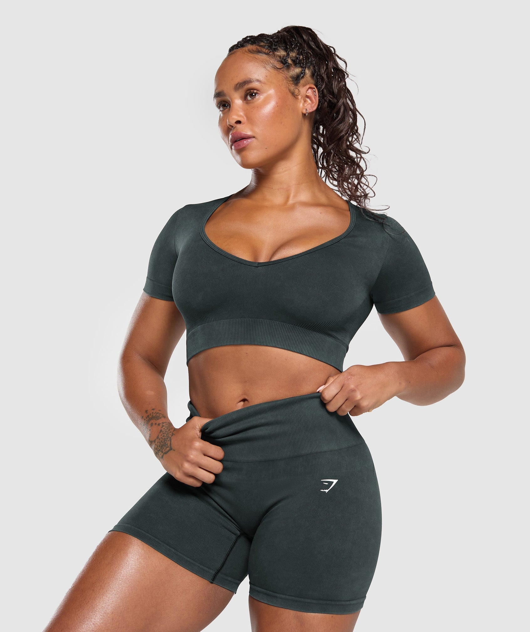 Women's Gymshark Gains Seamless Washed Crop Top Black