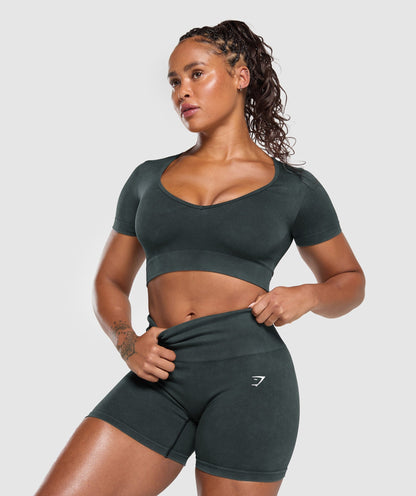 Women's Gymshark Gains Seamless Washed Crop Top Black