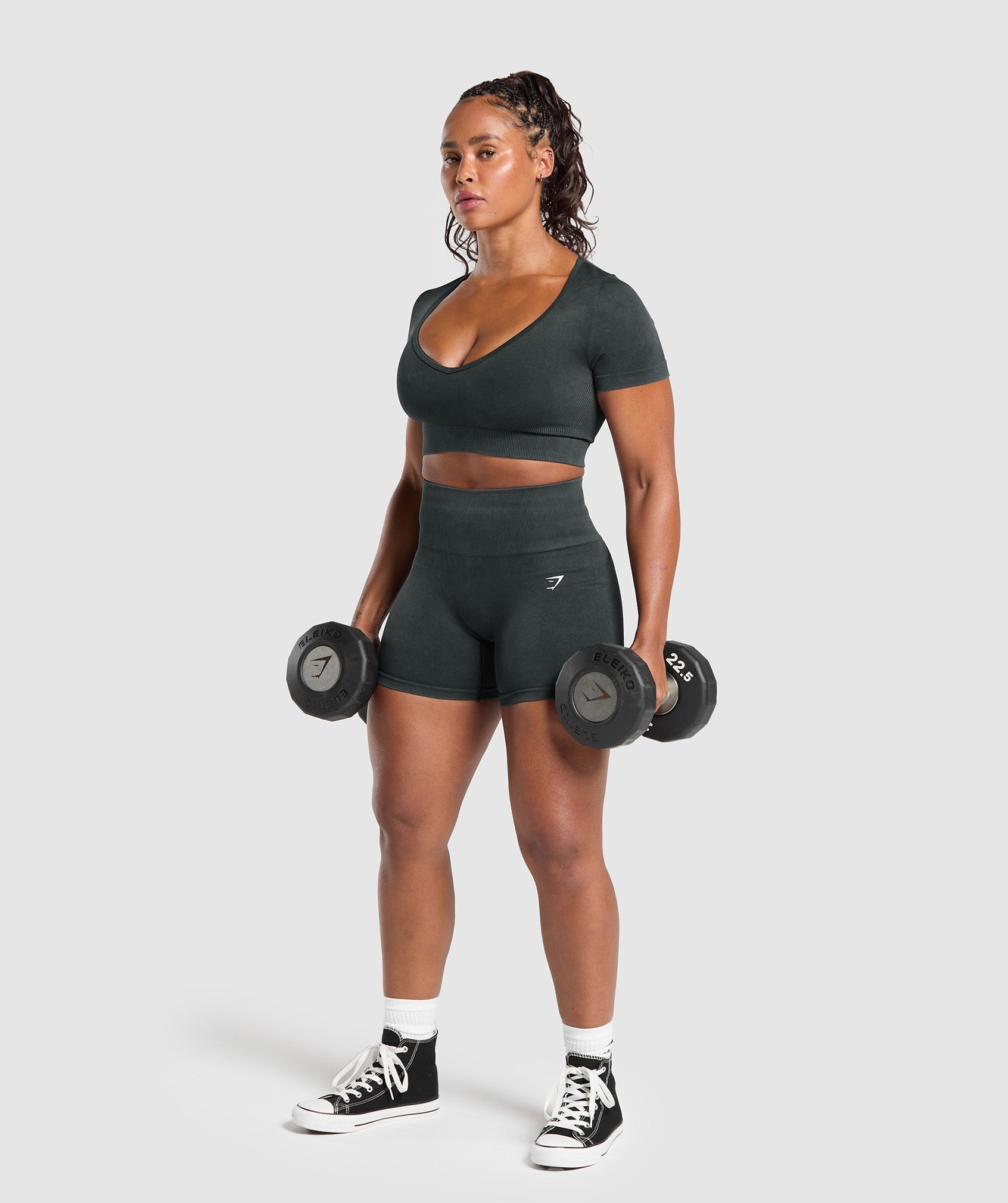 Women's Gymshark Gains Seamless Washed Crop Top Black