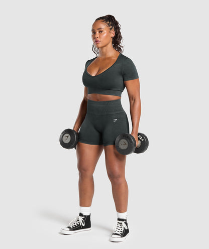 Women's Gymshark Gains Seamless Washed Crop Top Black