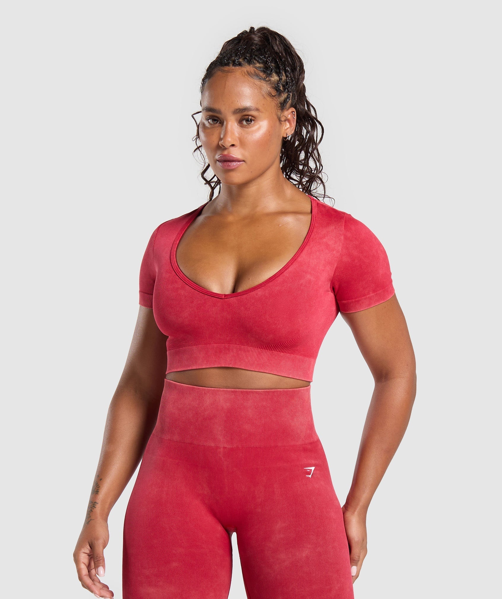 Women's Gymshark Gains Seamless Washed Crop Top Carmine Red