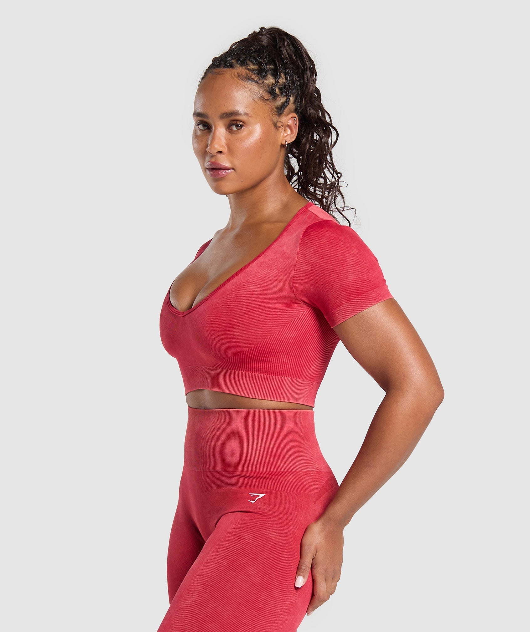 Women's Gymshark Gains Seamless Washed Crop Top Carmine Red