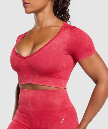 Women's Gymshark Gains Seamless Washed Crop Top Carmine Red