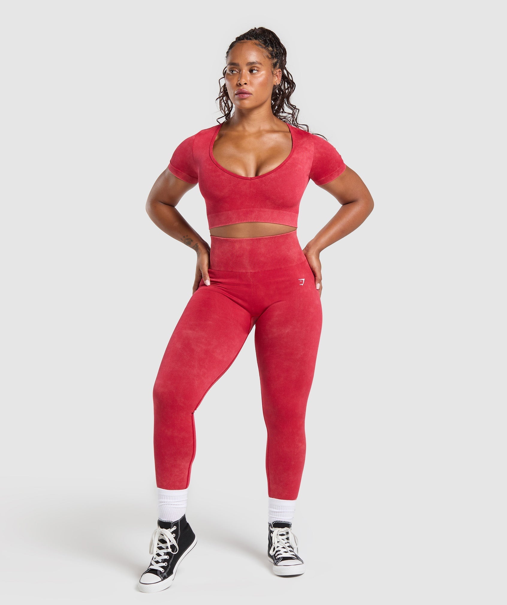 Women's Gymshark Gains Seamless Washed Crop Top Carmine Red