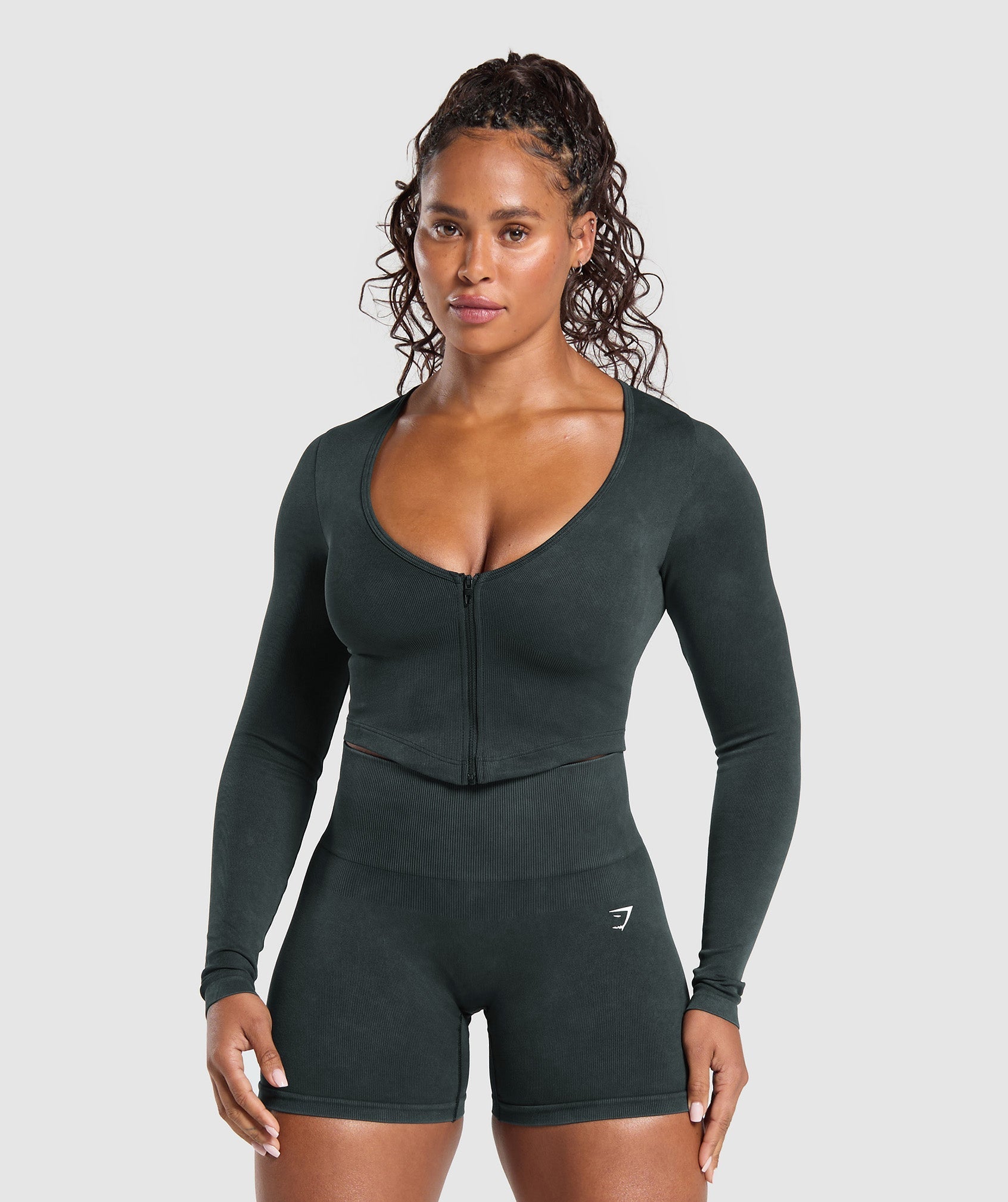 Women's Gymshark Gains Seamless Washed Zip Up Jacket Black
