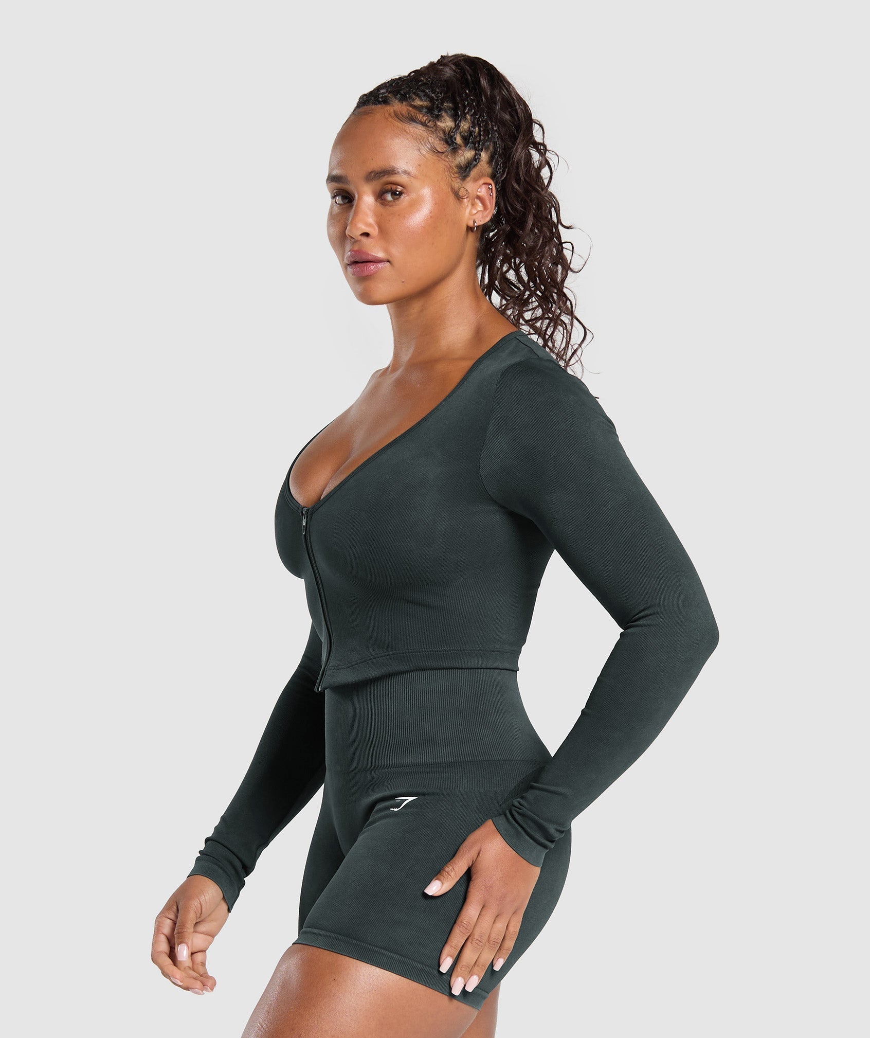 Women's Gymshark Gains Seamless Washed Zip Up Jacket Black