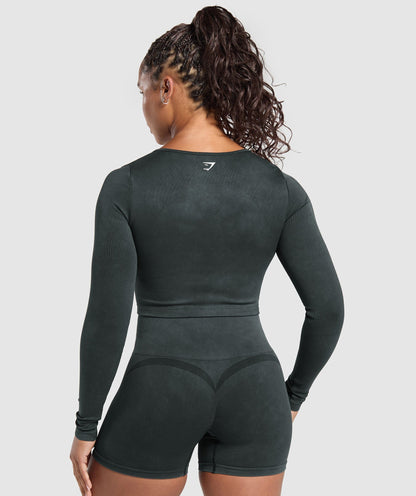 Women's Gymshark Gains Seamless Washed Zip Up Jacket Black