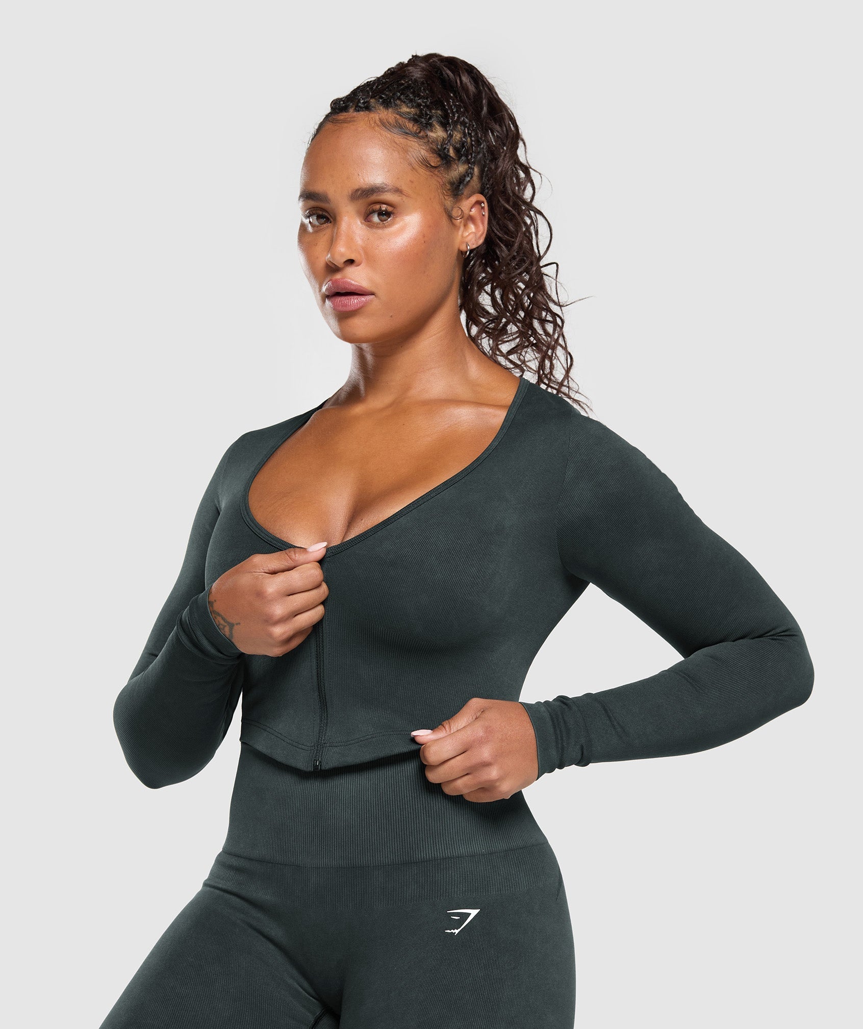 Women's Gymshark Gains Seamless Washed Zip Up Jacket Black