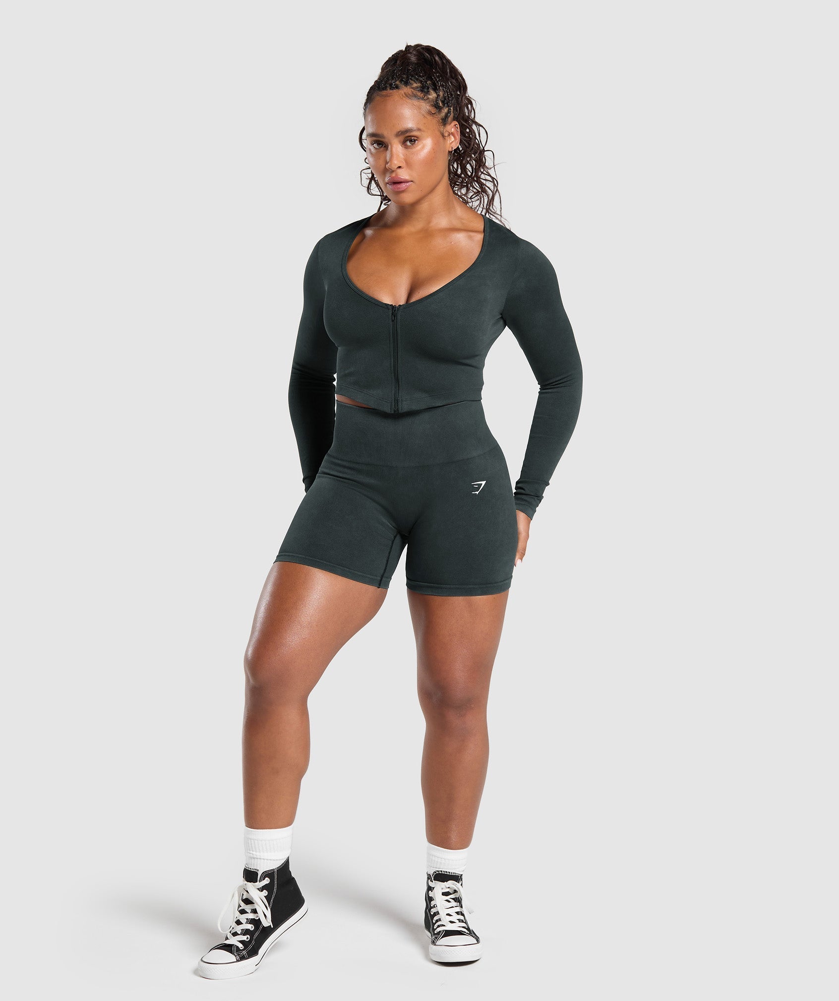 Women's Gymshark Gains Seamless Washed Zip Up Jacket Black