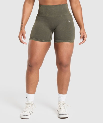 Women's Gymshark Gains Seamless Washed Shorts Strength Green