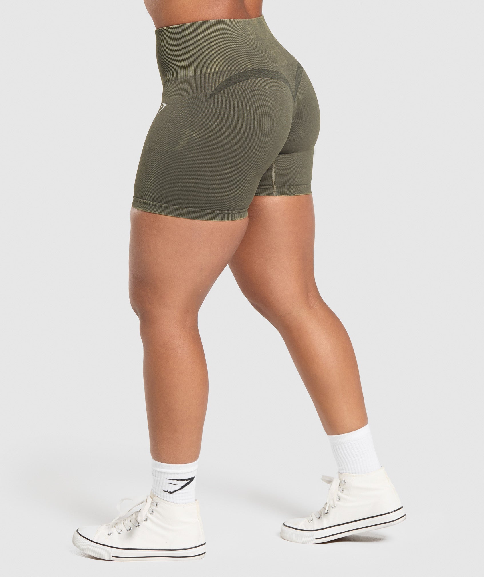 Women's Gymshark Gains Seamless Washed Shorts Strength Green