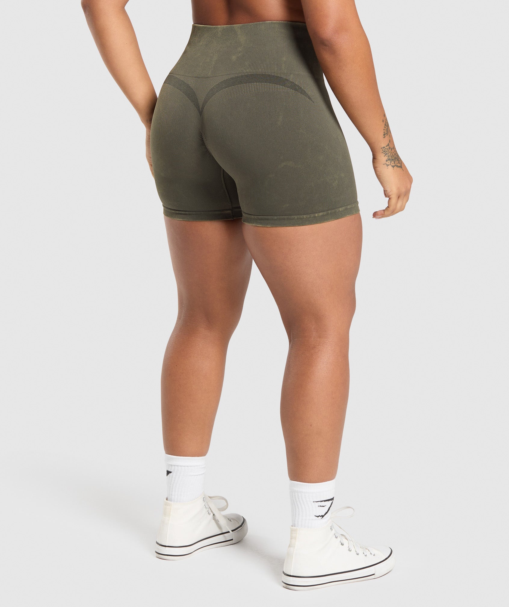 Women's Gymshark Gains Seamless Washed Shorts Strength Green