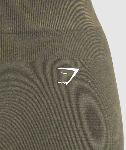 Women's Gymshark Gains Seamless Washed Shorts Strength Green