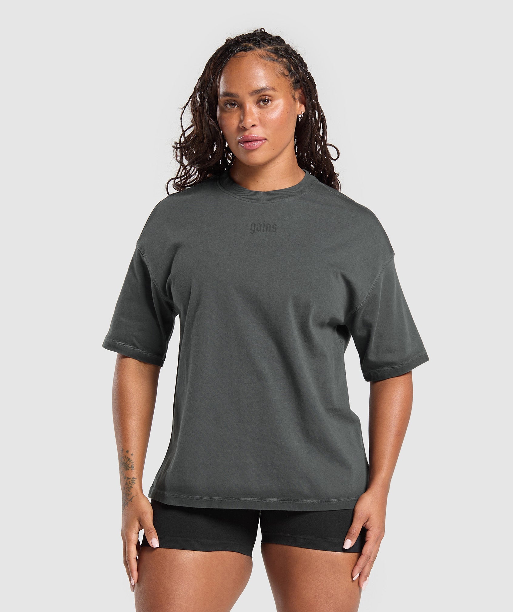 Women's Gymshark Gains Washed Heavyweight Cotton T-Shirt Asphalt Grey