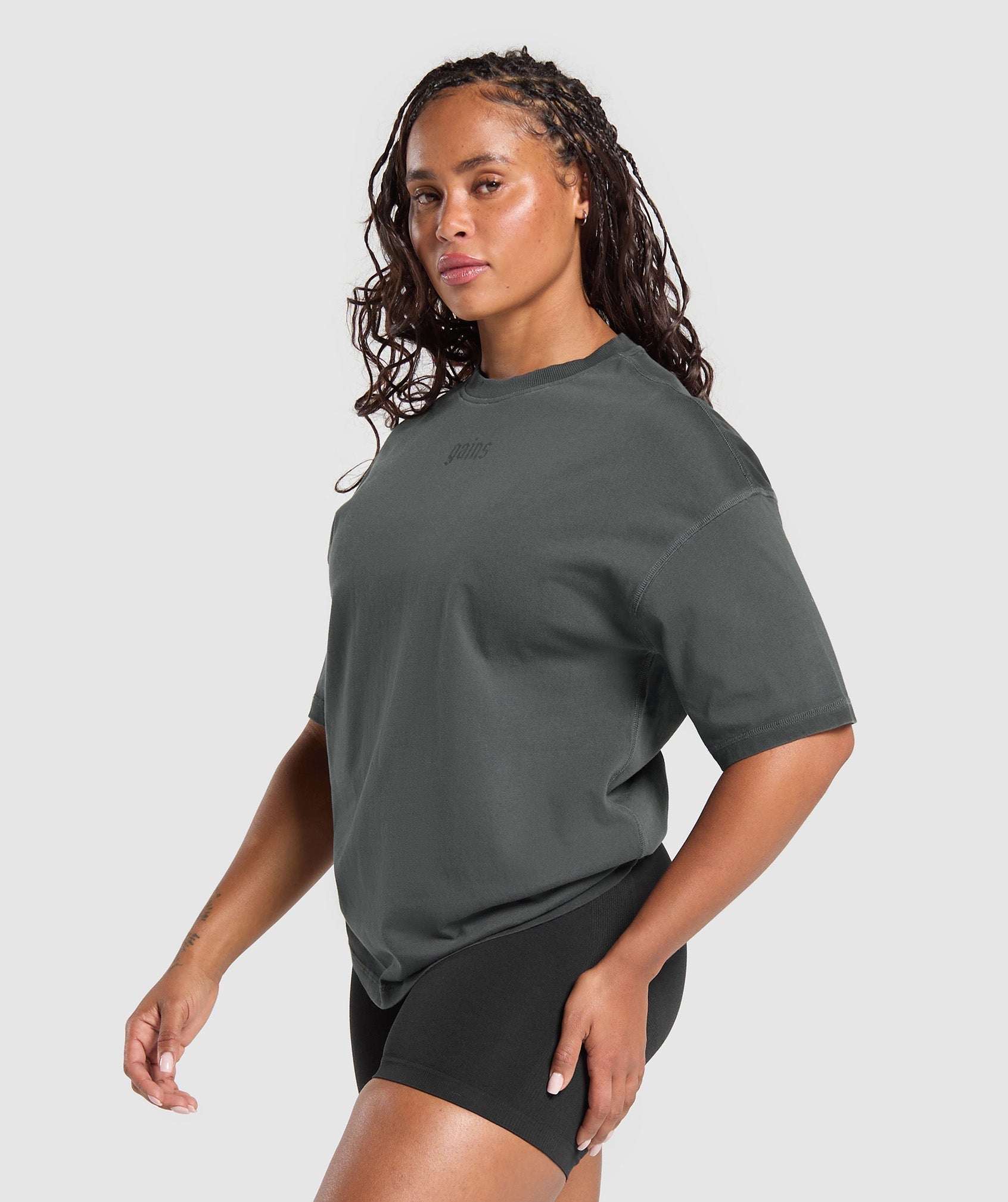 Women's Gymshark Gains Washed Heavyweight Cotton T-Shirt Asphalt Grey