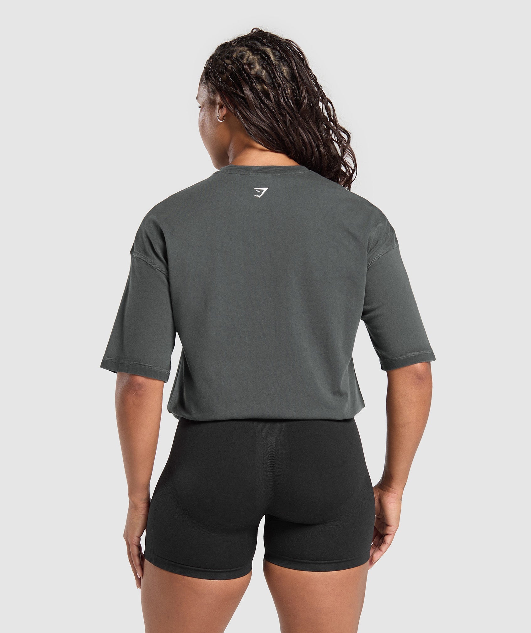 Women's Gymshark Gains Washed Heavyweight Cotton T-Shirt Asphalt Grey