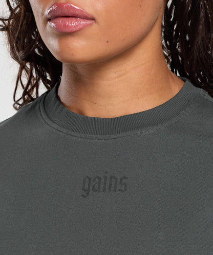 Women's Gymshark Gains Washed Heavyweight Cotton T-Shirt Asphalt Grey