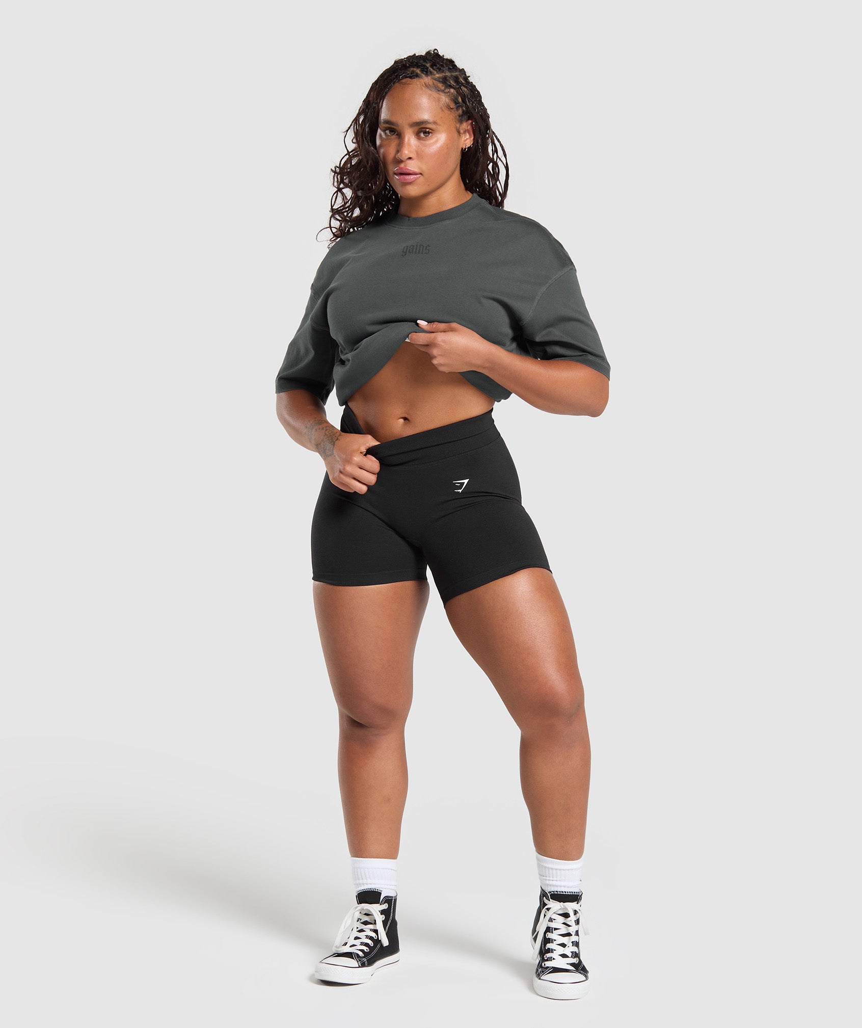 Women's Gymshark Gains Washed Heavyweight Cotton T-Shirt Asphalt Grey