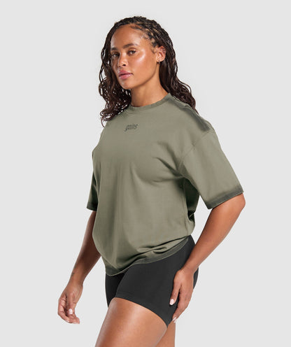 Women's Gymshark Gains Washed Heavyweight Cotton T-Shirt Base Green