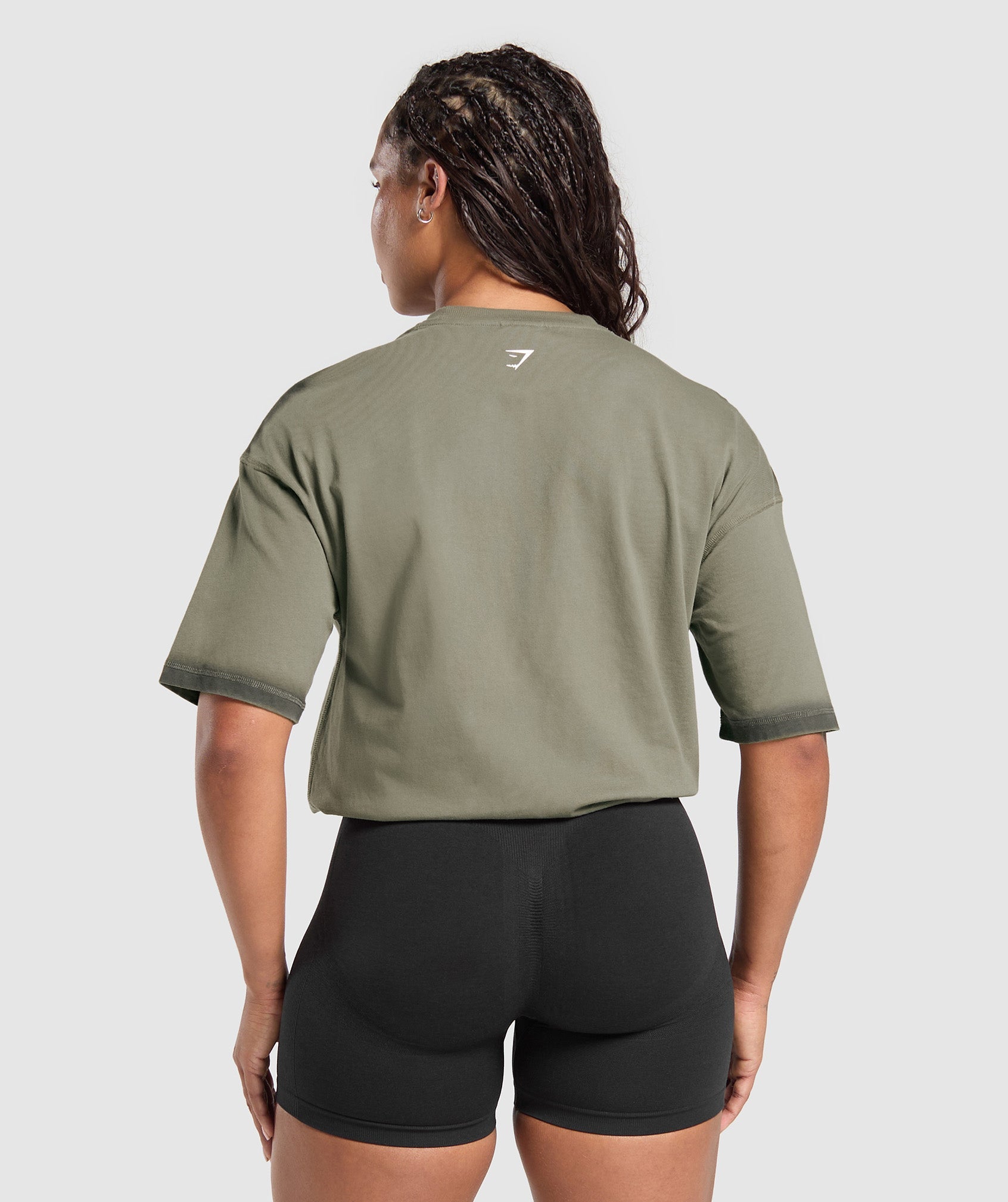 Women's Gymshark Gains Washed Heavyweight Cotton T-Shirt Base Green