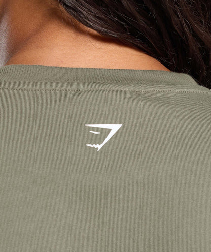 Women's Gymshark Gains Washed Heavyweight Cotton T-Shirt Base Green