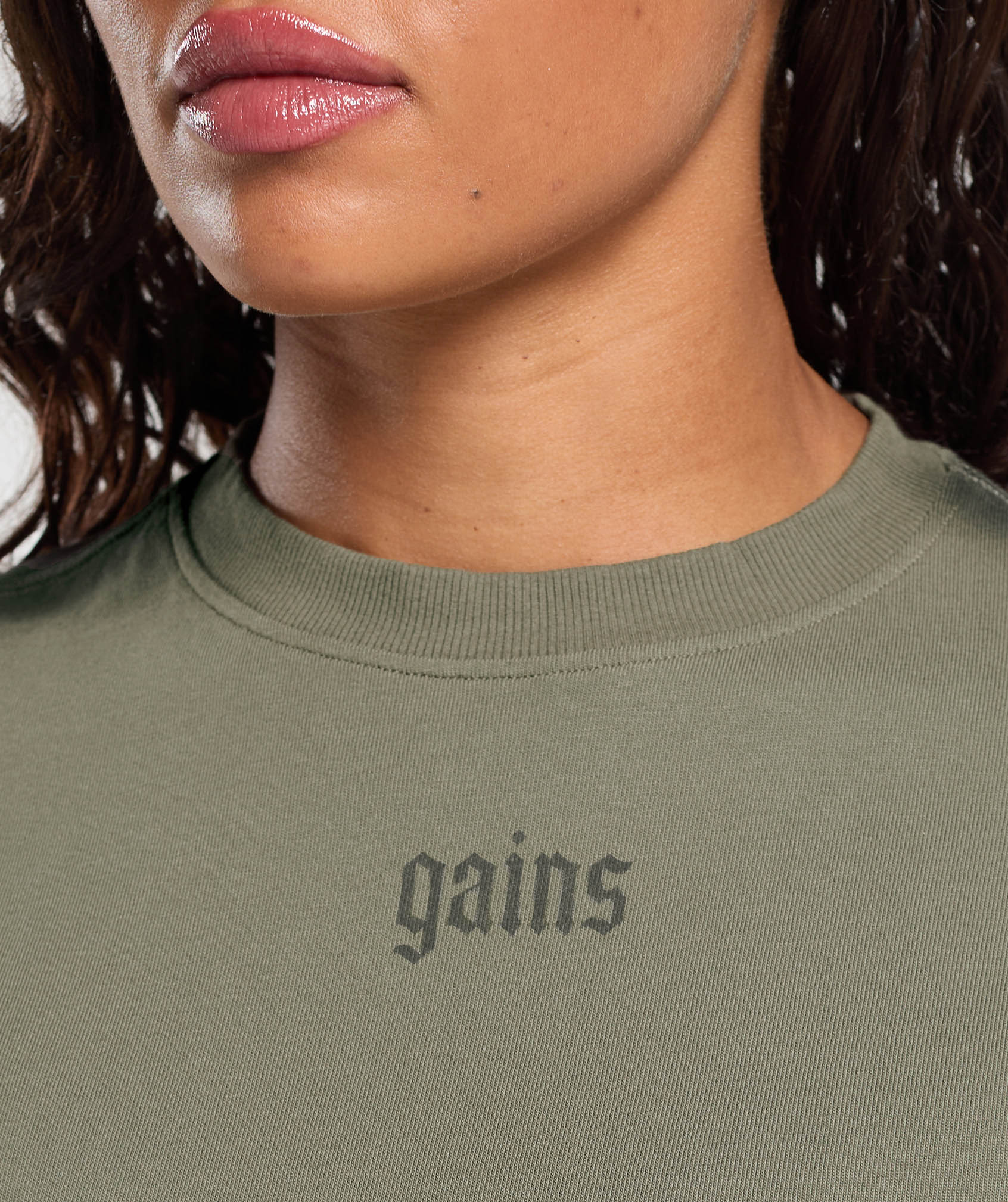 Women's Gymshark Gains Washed Heavyweight Cotton T-Shirt Base Green