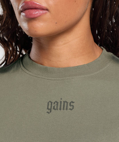 Women's Gymshark Gains Washed Heavyweight Cotton T-Shirt Base Green