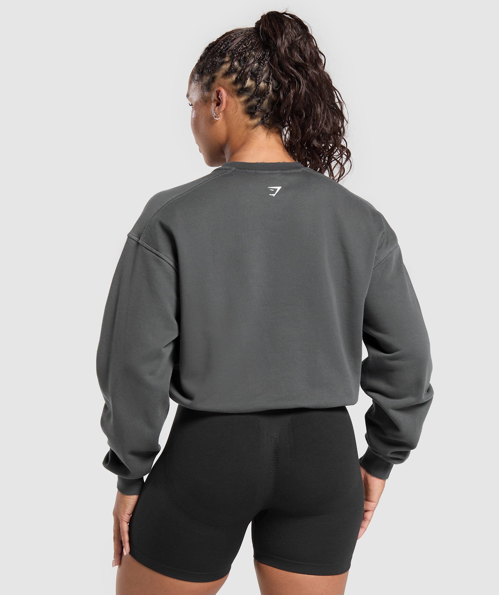 Women's Gymshark Gains Washed Loopback Crew Neck Asphalt Grey