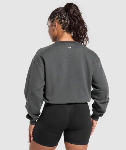 Women's Gymshark Gains Washed Loopback Crew Neck Asphalt Grey