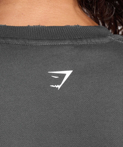 Women's Gymshark Gains Washed Loopback Crew Neck Asphalt Grey