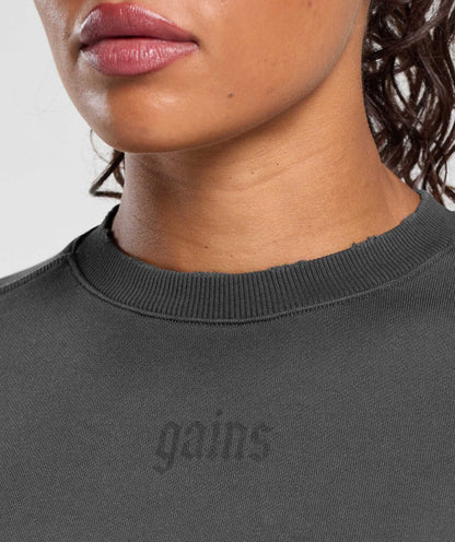 Women's Gymshark Gains Washed Loopback Crew Neck Asphalt Grey