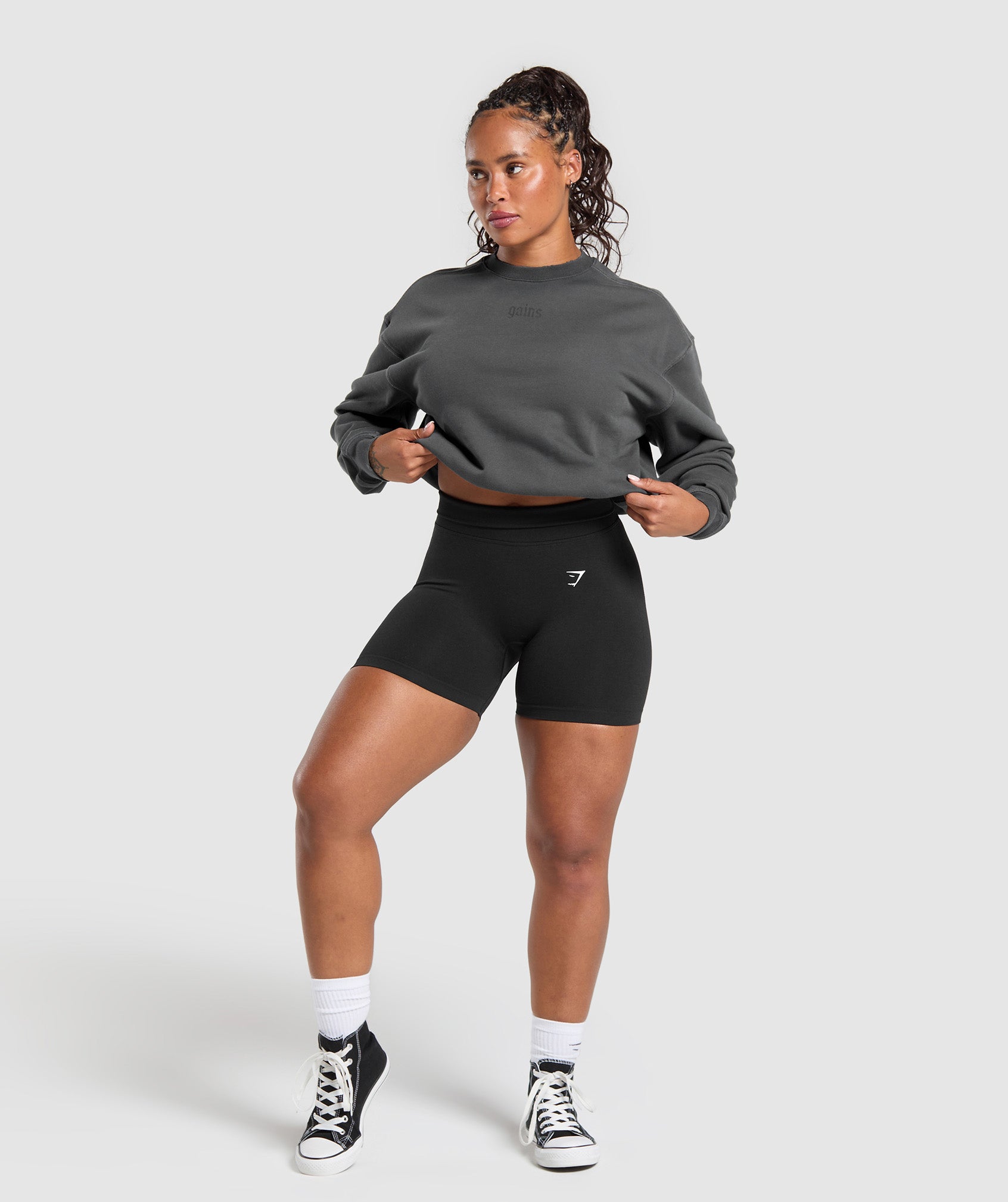 Women's Gymshark Gains Washed Loopback Crew Neck Asphalt Grey