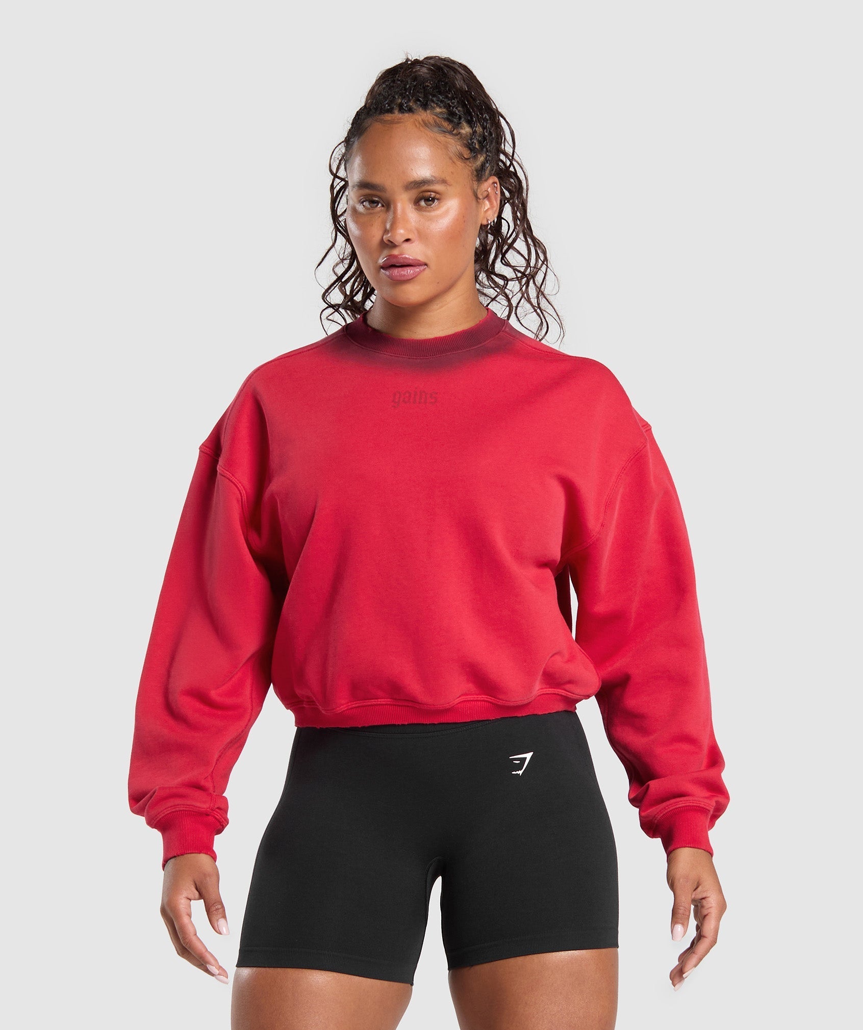 Women's Gymshark Gains Washed Loopback Crew Neck Conditioning Red