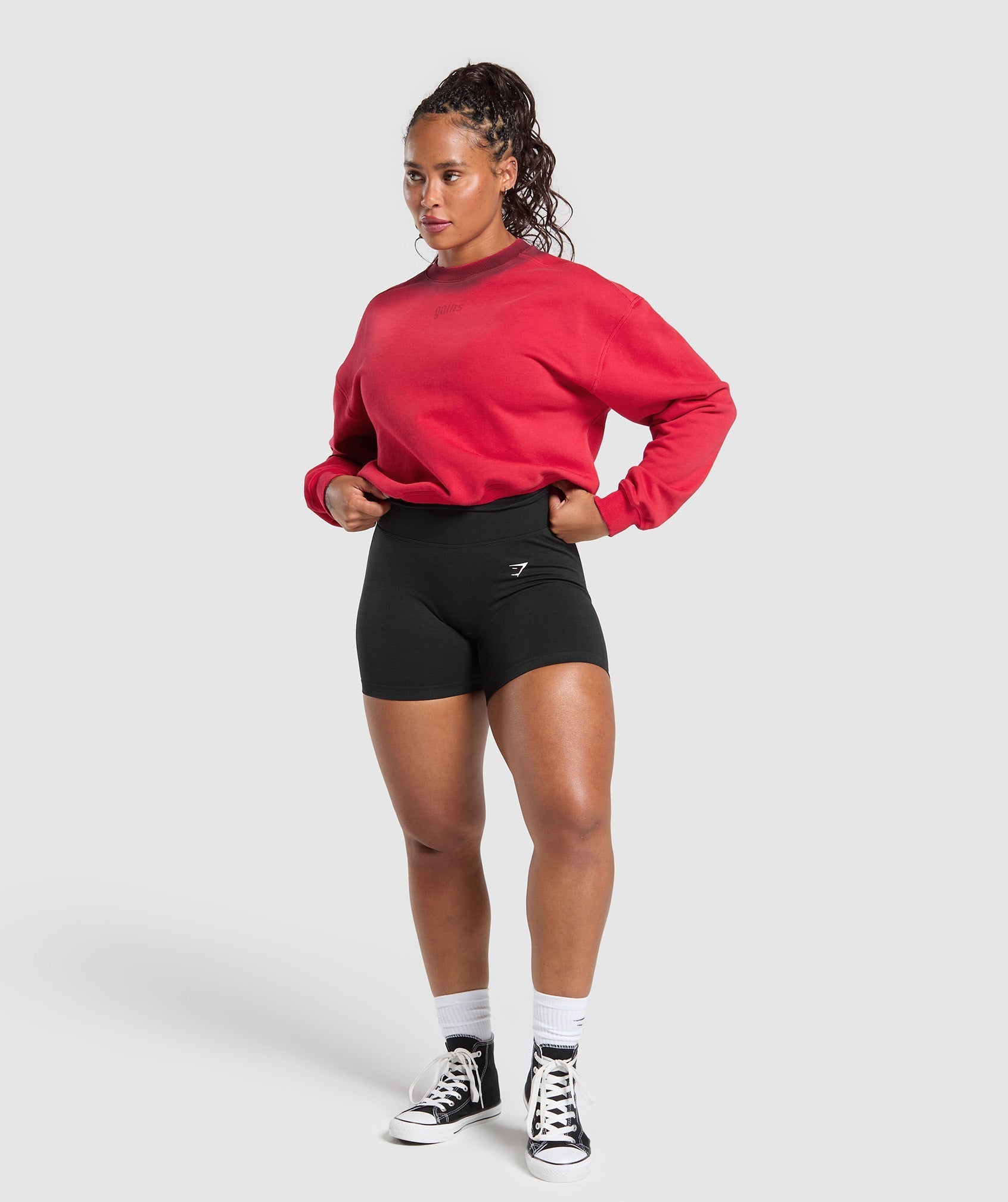 Women's Gymshark Gains Washed Loopback Crew Neck Conditioning Red