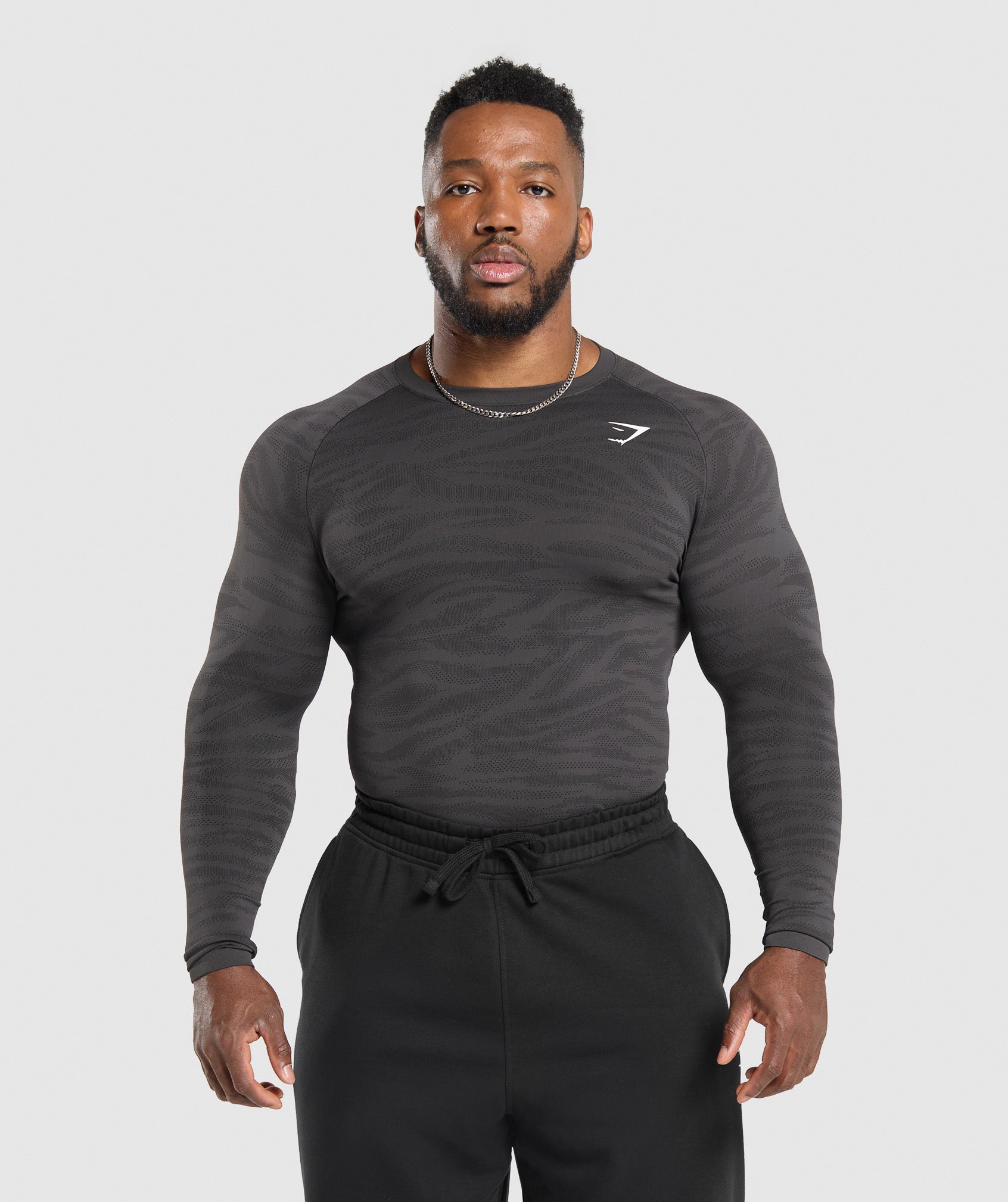 Gymshark Geo Animal Seamless Long Sleeve T-Shirt Onyx Grey