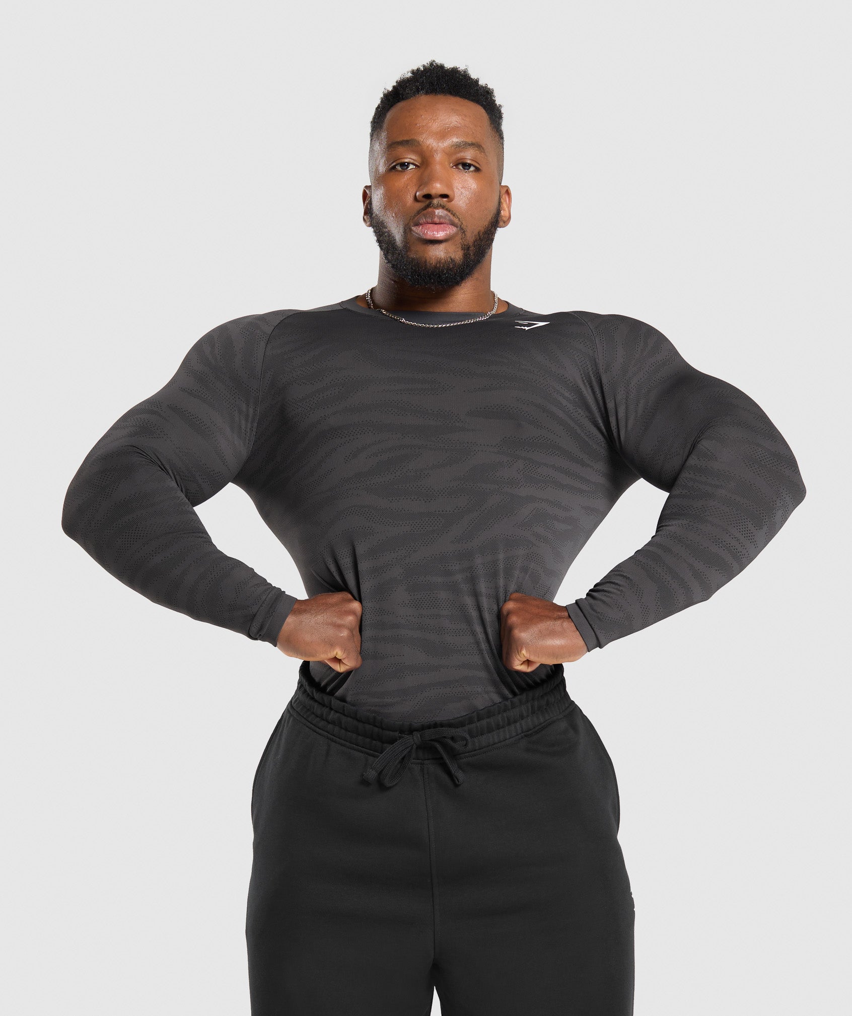 Gymshark Geo Animal Seamless Long Sleeve T-Shirt Onyx Grey