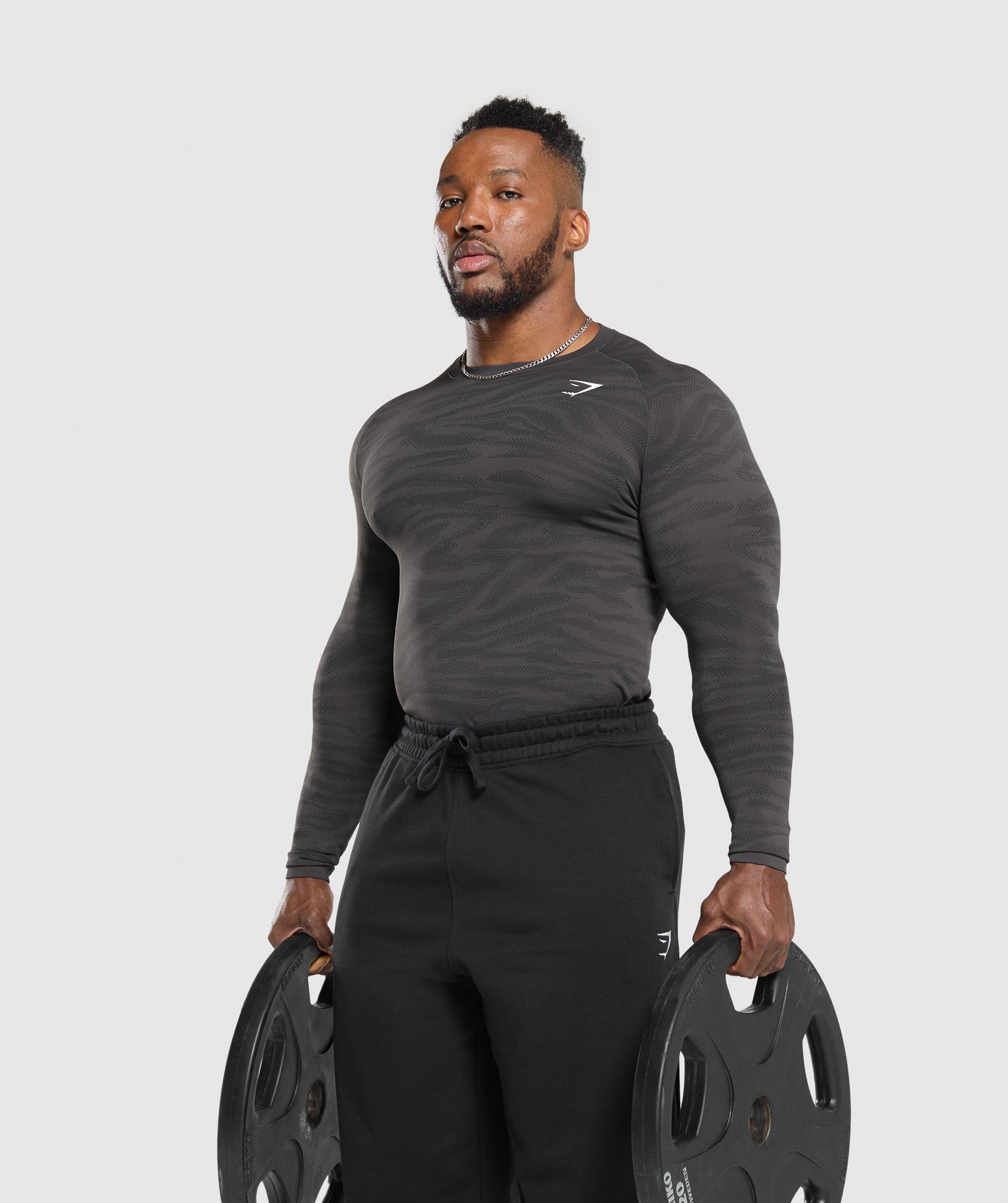 Gymshark Geo Animal Seamless Long Sleeve T-Shirt Onyx Grey