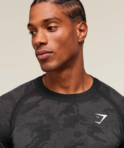 Gymshark Geo Seamless Long Sleeve T-Shirt Black