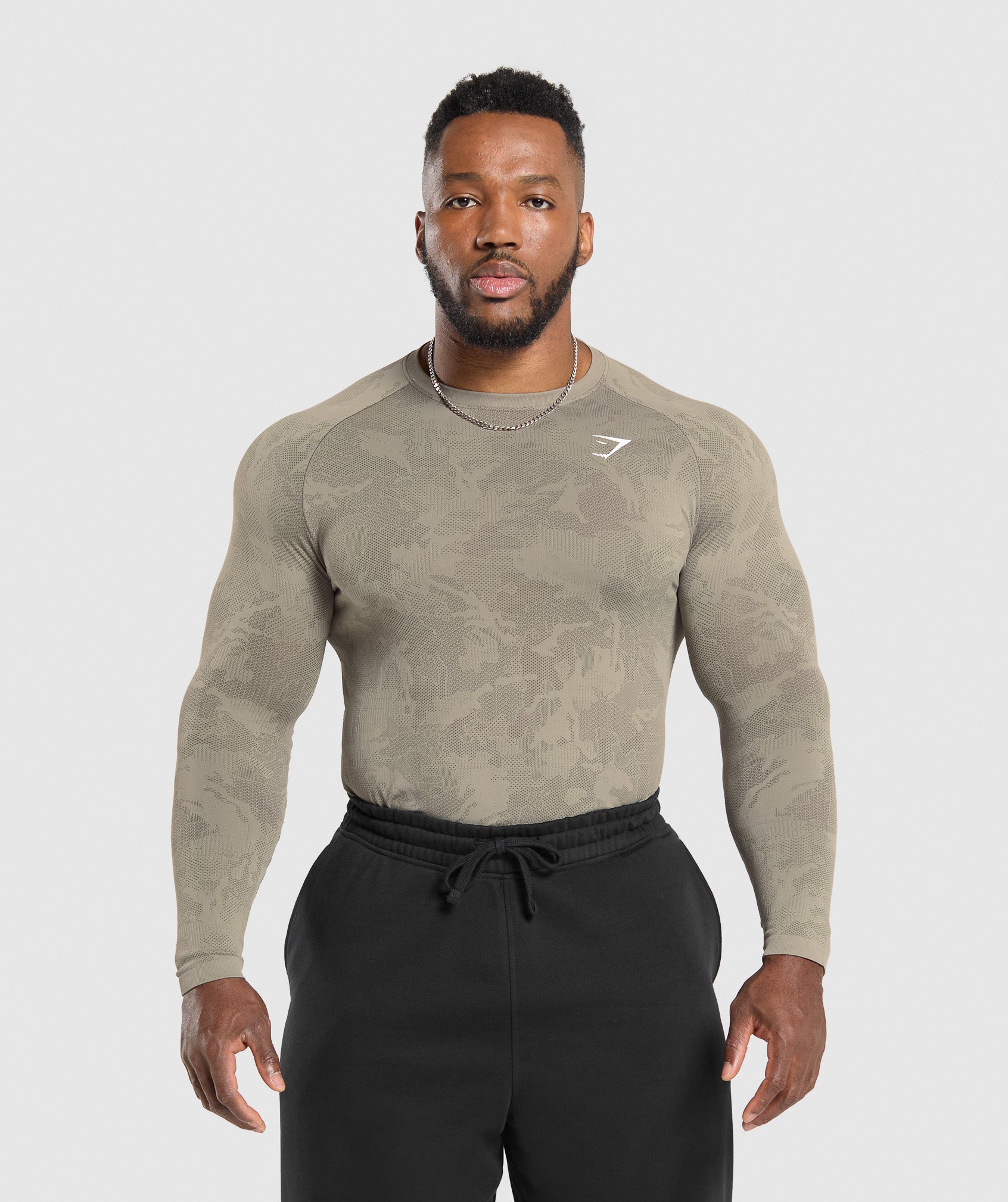 Gymshark Geo Seamless Long Sleeve T-Shirt Linen Brown