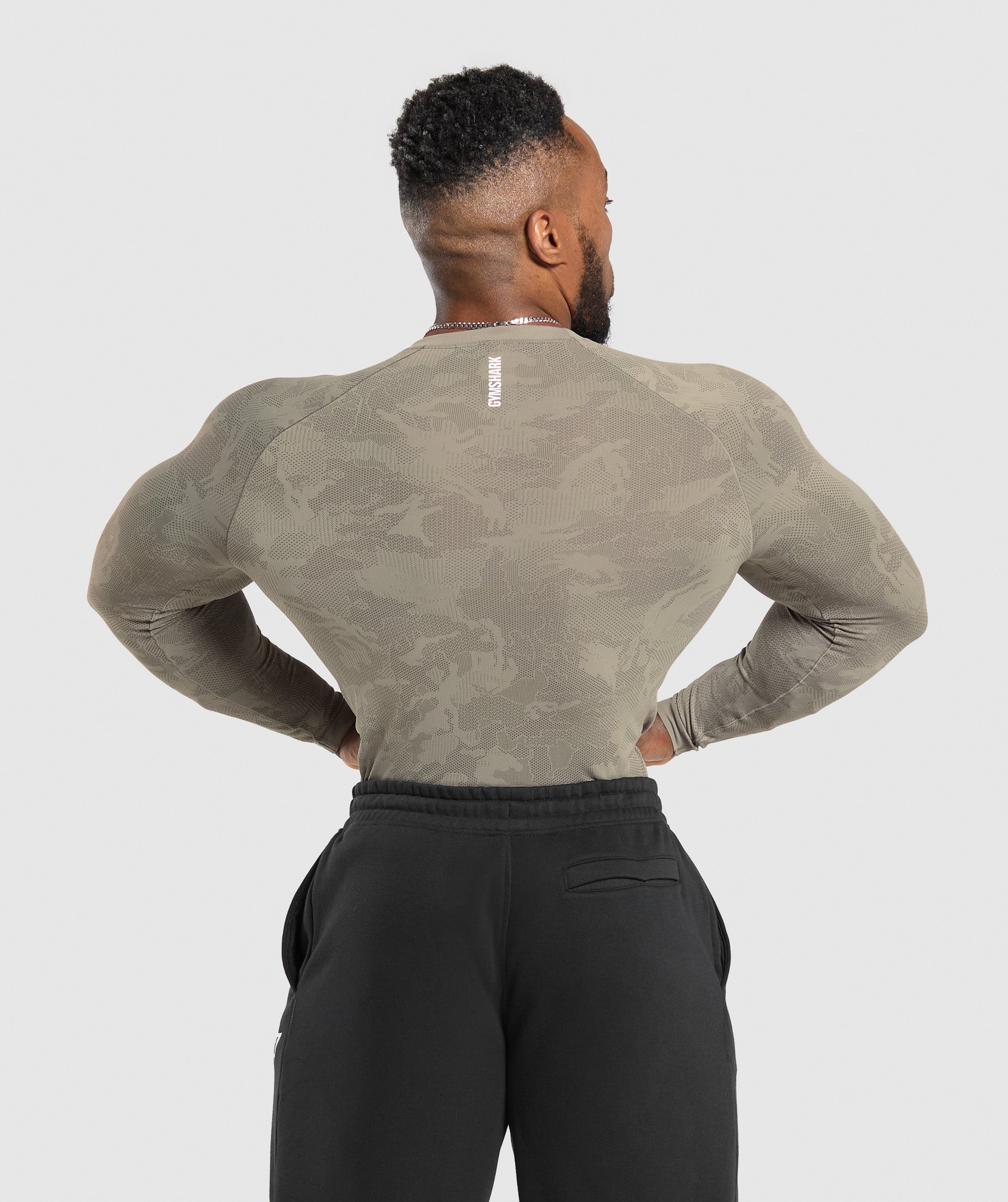 Gymshark Geo Seamless Long Sleeve T-Shirt Linen Brown