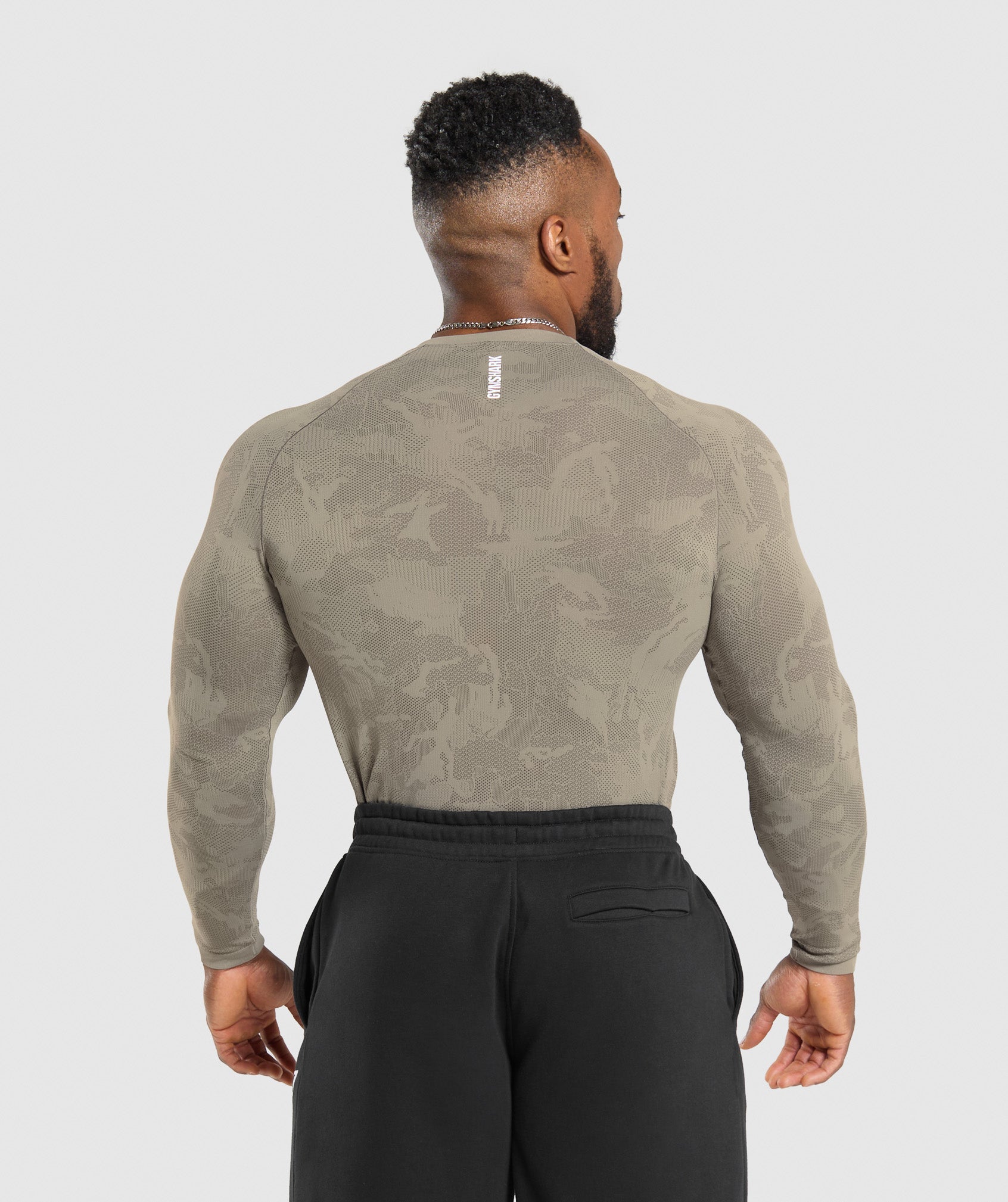 Gymshark Geo Seamless Long Sleeve T-Shirt Linen Brown