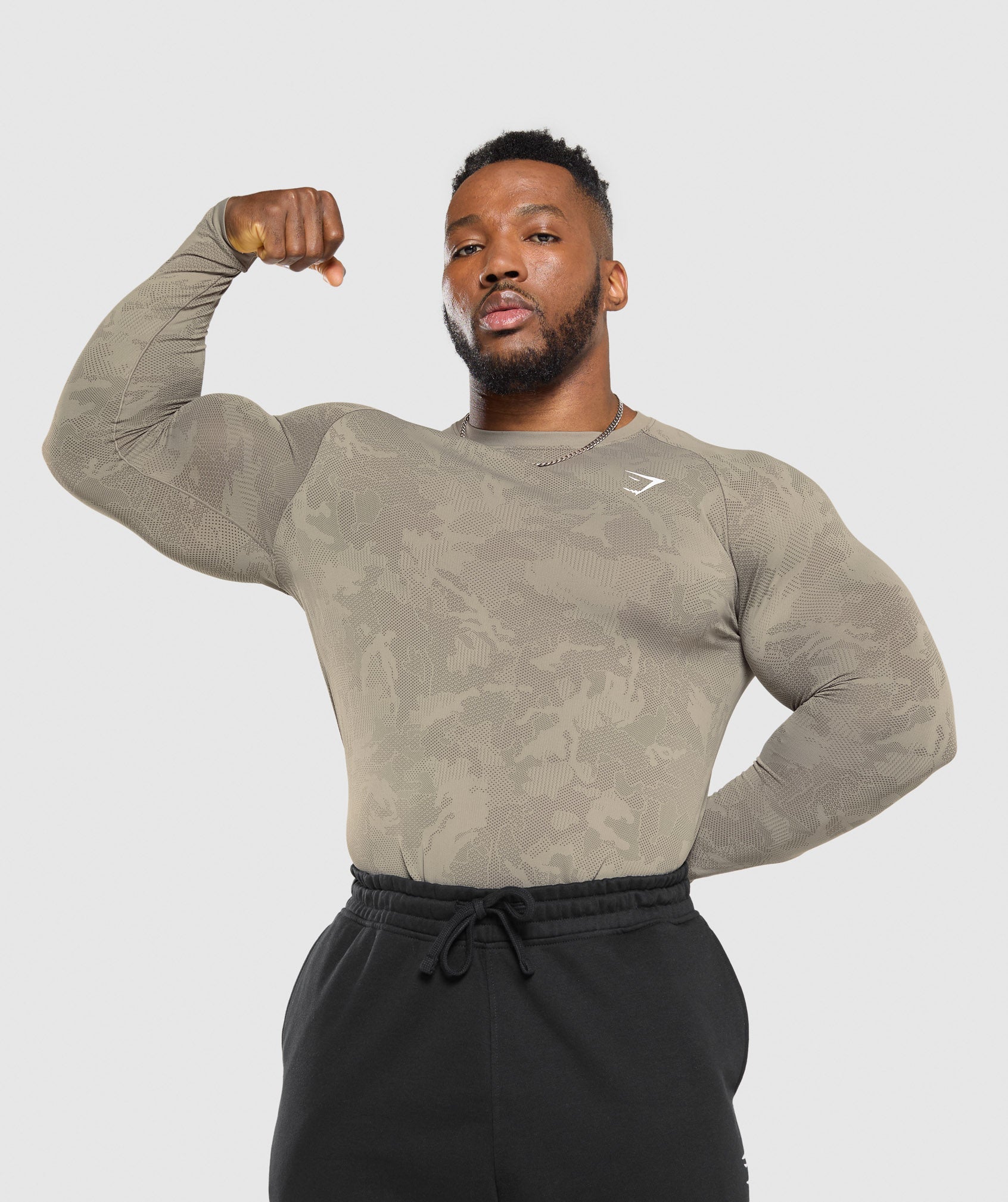 Gymshark Geo Seamless Long Sleeve T-Shirt Linen Brown