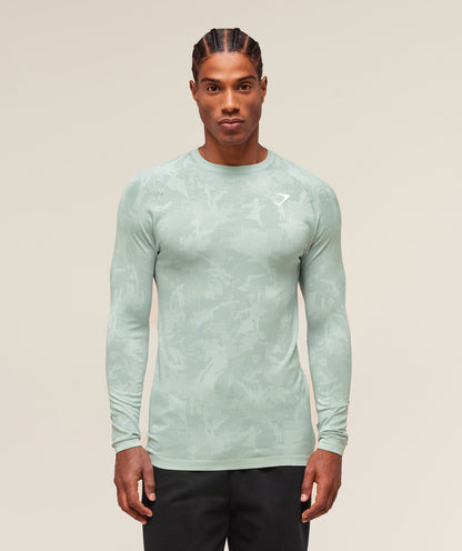 Gymshark Geo Seamless Long Sleeve T-Shirt Morning Blue