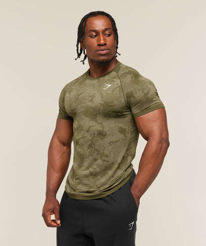 Gymshark Geo Seamless T-Shirt Canvas Green