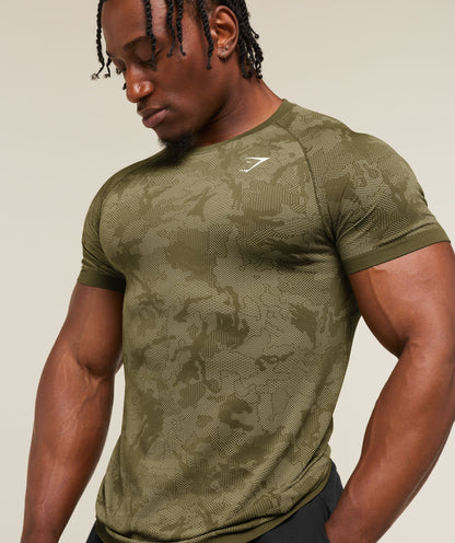 Gymshark Geo Seamless T-Shirt Canvas Green
