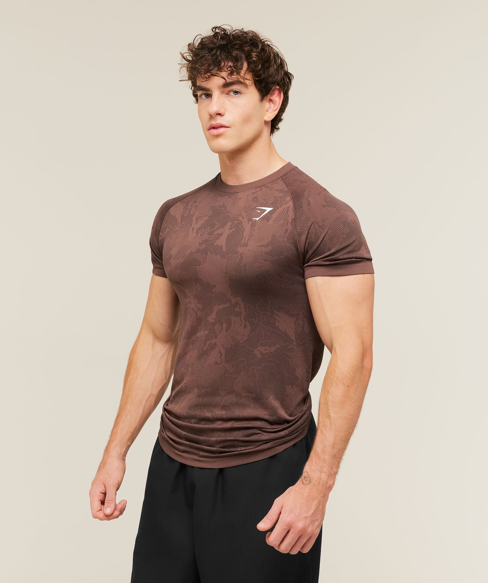 Gymshark Geo Seamless T-Shirt Espresso Brown