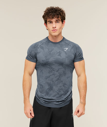 Gymshark Geo Seamless T-Shirt Shadow Blue